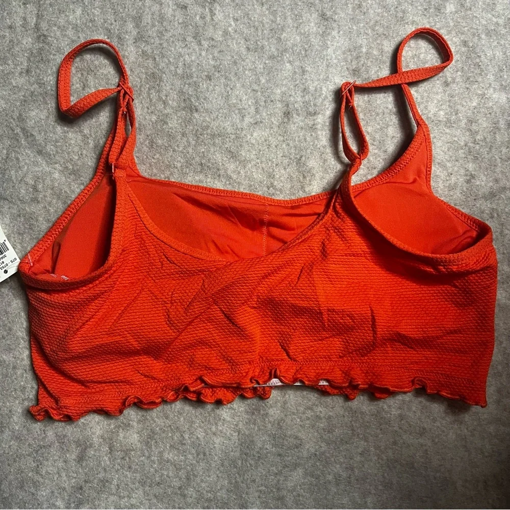 Aerie Scoop‎ Bikini Top Ruffle Medium Padded Orange Swimwear NWT
